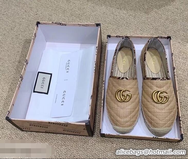 Most Popular Gucci Chevron Raffia Espadrilles With Double G 577374/578547 Beige 2019