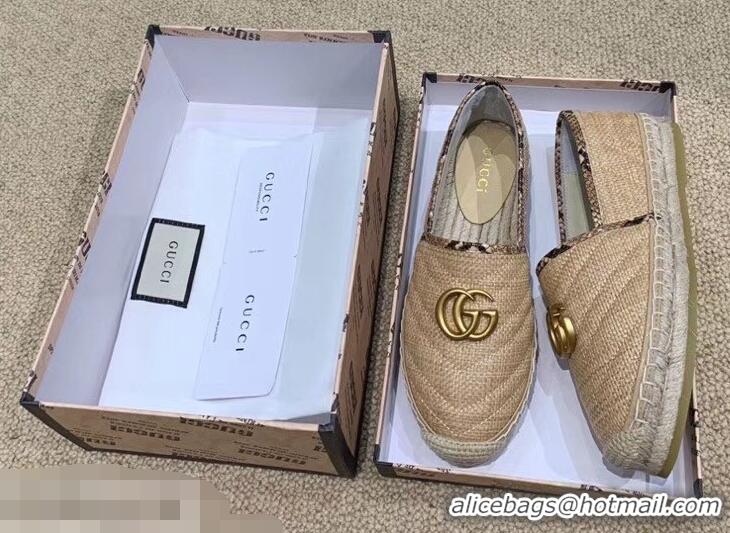 Most Popular Gucci Chevron Raffia Espadrilles With Double G 577374/578547 Beige 2019