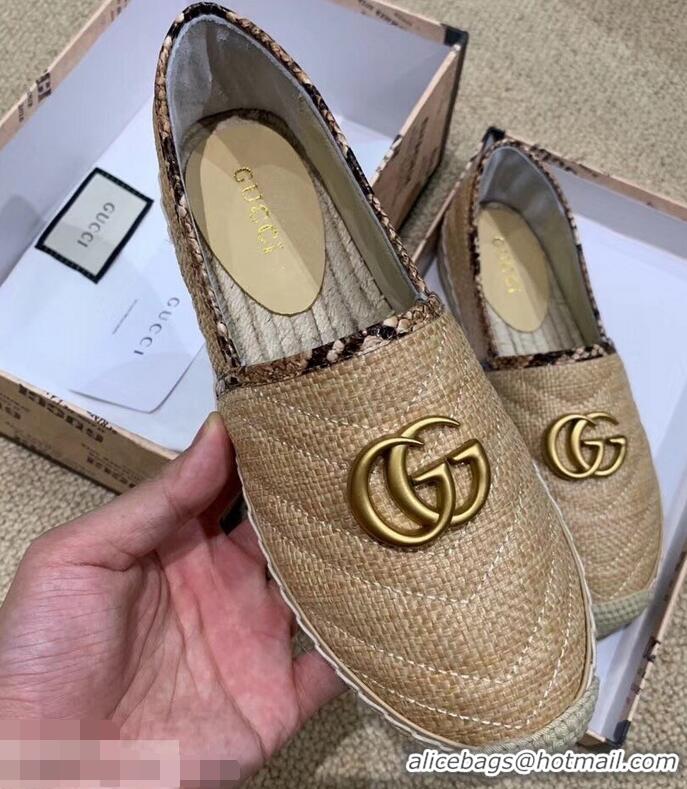 Most Popular Gucci Chevron Raffia Espadrilles With Double G 577374/578547 Beige 2019