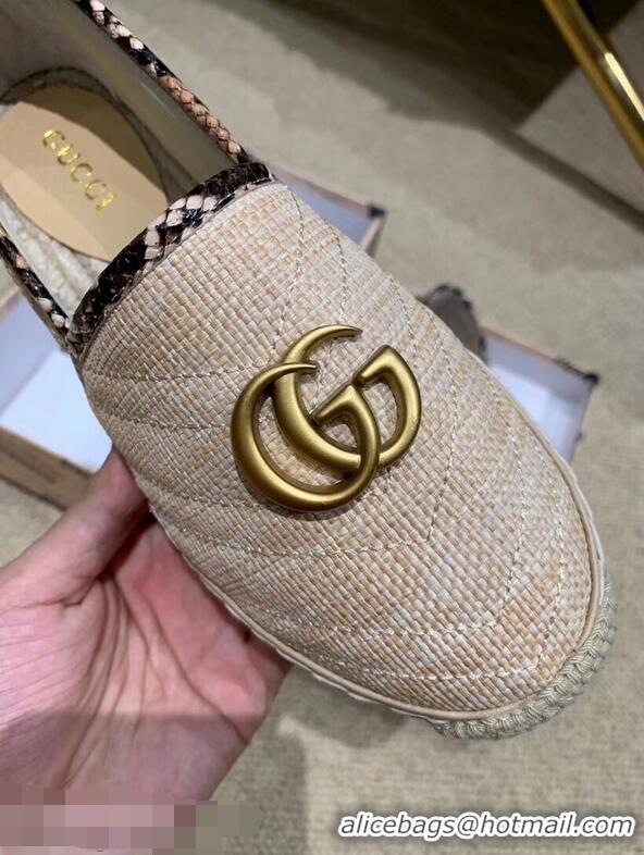 Pretty Style Gucci Chevron Raffia Espadrilles With Double G 577374/578547 Nude 2019