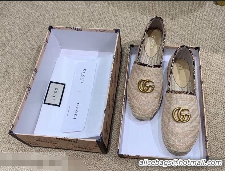 Pretty Style Gucci Chevron Raffia Espadrilles With Double G 577374/578547 Nude 2019