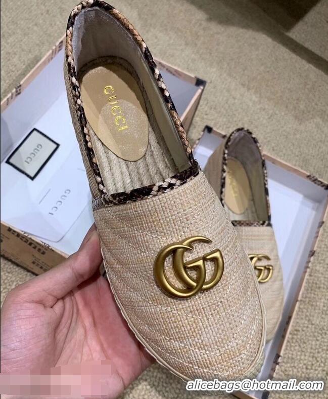 Pretty Style Gucci Chevron Raffia Espadrilles With Double G 577374/578547 Nude 2019