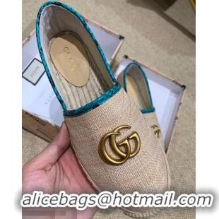 Top Grade Gucci Chevron Raffia Espadrilles With Double G 577374/578547 Nude/Turquoise 2019