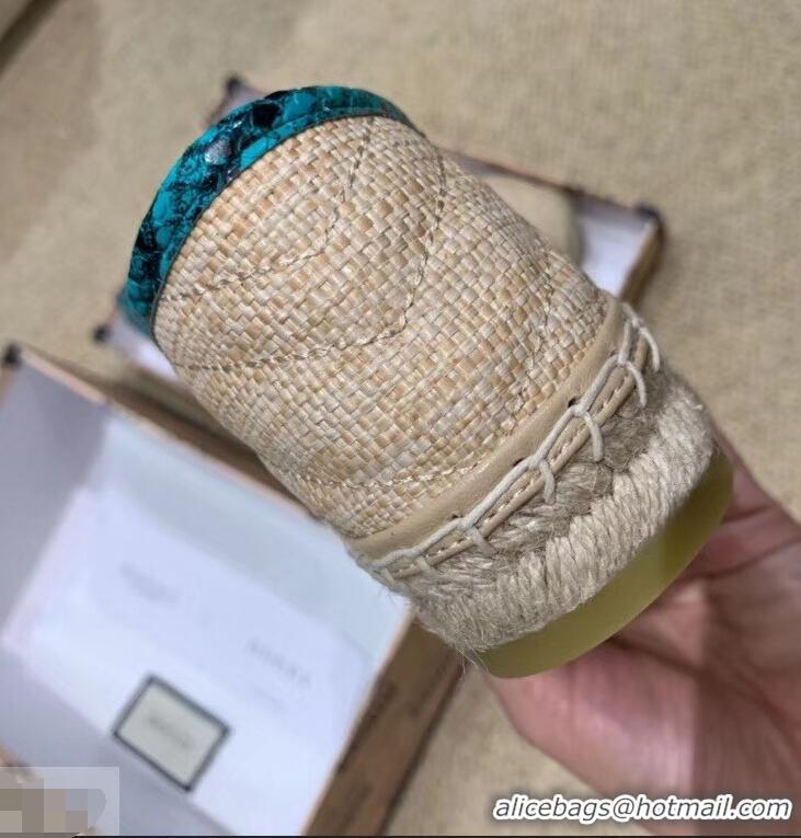 Top Grade Gucci Chevron Raffia Espadrilles With Double G 577374/578547 Nude/Turquoise 2019