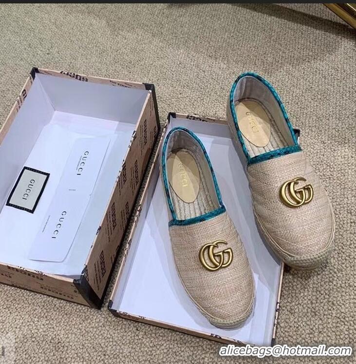 Top Grade Gucci Chevron Raffia Espadrilles With Double G 577374/578547 Nude/Turquoise 2019