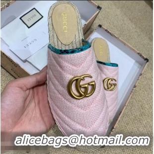 Unique Style Gucci Chevron Raffia Espadrilles Slippers With Double G 952007 Pink 2019