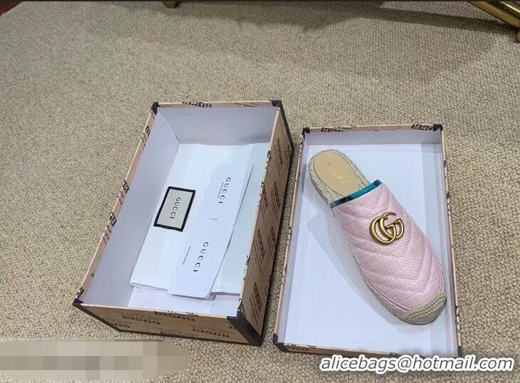 Unique Style Gucci Chevron Raffia Espadrilles Slippers With Double G 952007 Pink 2019