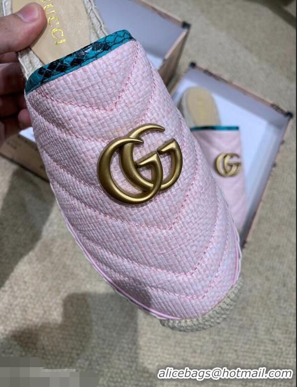 Unique Style Gucci Chevron Raffia Espadrilles Slippers With Double G 952007 Pink 2019