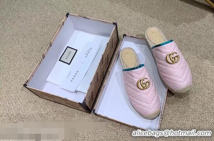 Unique Style Gucci Chevron Raffia Espadrilles Slippers With Double G 952007 Pink 2019