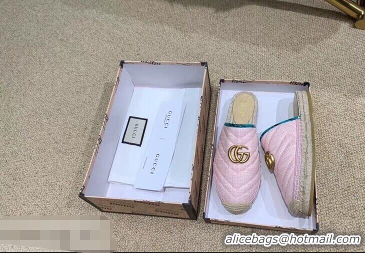 Unique Style Gucci Chevron Raffia Espadrilles Slippers With Double G 952007 Pink 2019