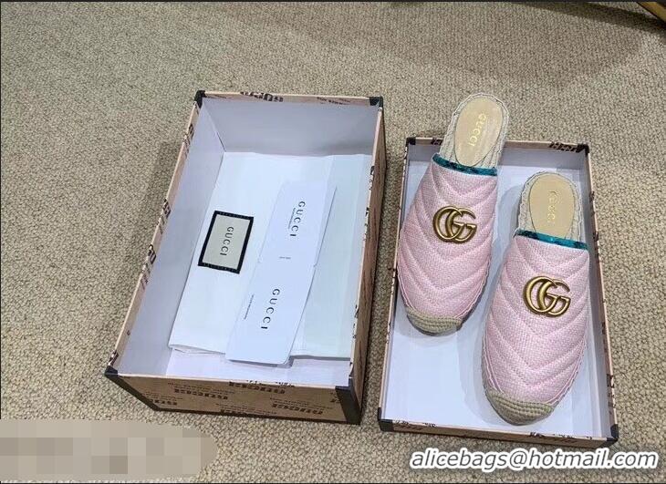 Unique Style Gucci Chevron Raffia Espadrilles Slippers With Double G 952007 Pink 2019