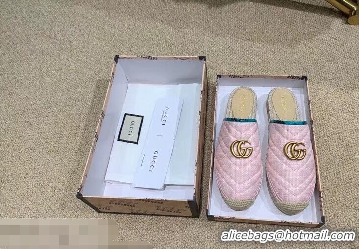 Unique Style Gucci Chevron Raffia Espadrilles Slippers With Double G 952007 Pink 2019