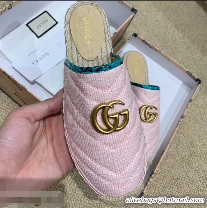 Unique Style Gucci Chevron Raffia Espadrilles Slippers With Double G 952007 Pink 2019