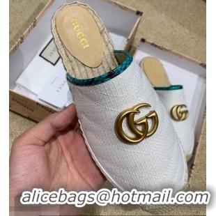 Good Looking Gucci Chevron Raffia Espadrilles Slippers With Double G 952007 White 2019