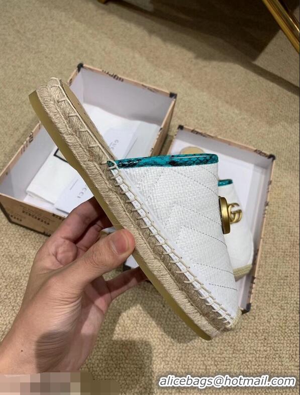 Good Looking Gucci Chevron Raffia Espadrilles Slippers With Double G 952007 White 2019