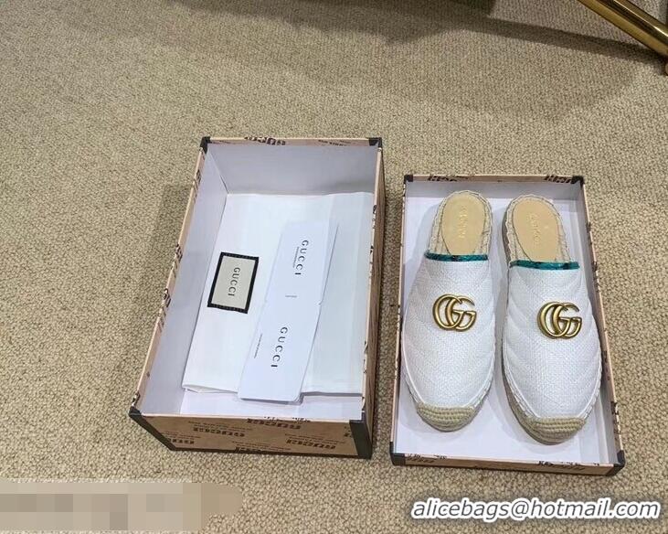 Good Looking Gucci Chevron Raffia Espadrilles Slippers With Double G 952007 White 2019