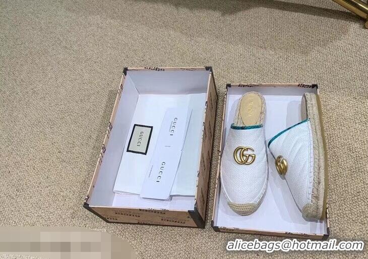 Good Looking Gucci Chevron Raffia Espadrilles Slippers With Double G 952007 White 2019