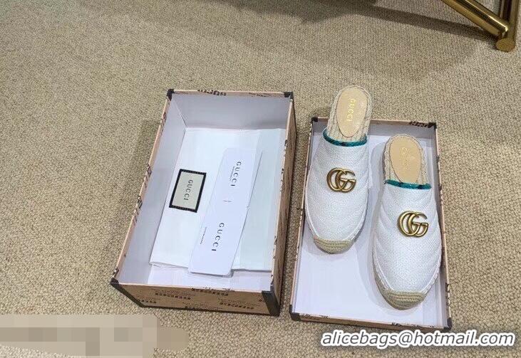 Good Looking Gucci Chevron Raffia Espadrilles Slippers With Double G 952007 White 2019