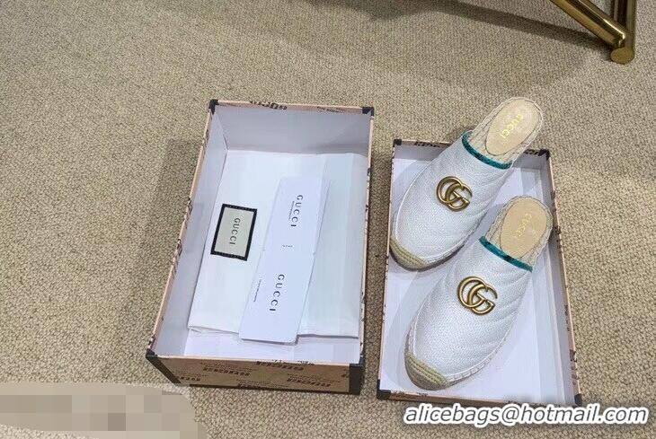 Good Looking Gucci Chevron Raffia Espadrilles Slippers With Double G 952007 White 2019