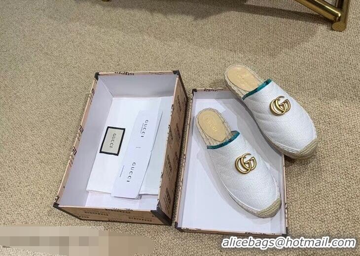 Good Looking Gucci Chevron Raffia Espadrilles Slippers With Double G 952007 White 2019