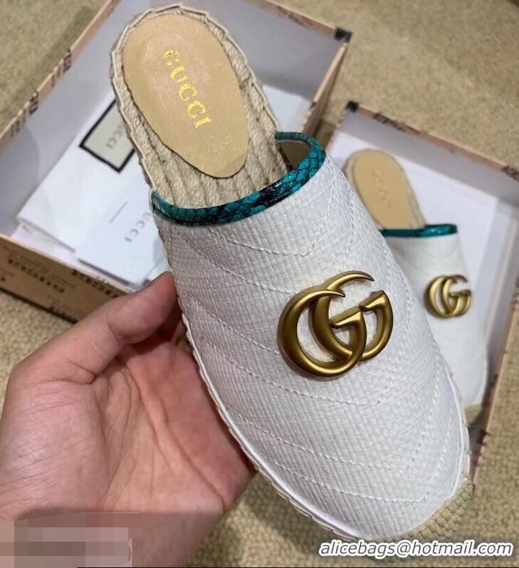 Good Looking Gucci Chevron Raffia Espadrilles Slippers With Double G 952007 White 2019