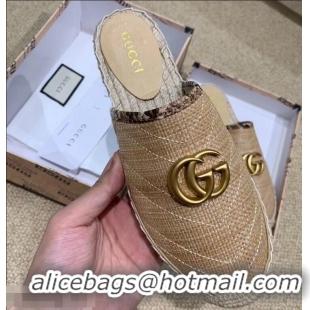 Lowest Price Gucci Chevron Raffia Espadrilles Slippers With Double G 952007 Beige ​2019