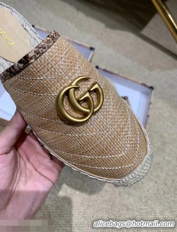 Lowest Price Gucci Chevron Raffia Espadrilles Slippers With Double G 952007 Beige ​2019