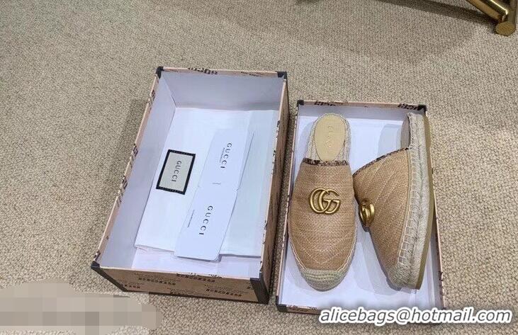 Lowest Price Gucci Chevron Raffia Espadrilles Slippers With Double G 952007 Beige ​2019