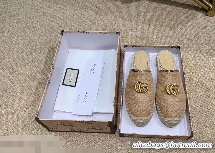 Lowest Price Gucci Chevron Raffia Espadrilles Slippers With Double G 952007 Beige ​2019