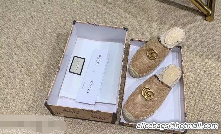 Lowest Price Gucci Chevron Raffia Espadrilles Slippers With Double G 952007 Beige ​2019