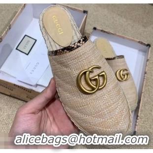 Low Cost Gucci Chevron Raffia Espadrilles Slippers With Double G 952007 Nude ​2019