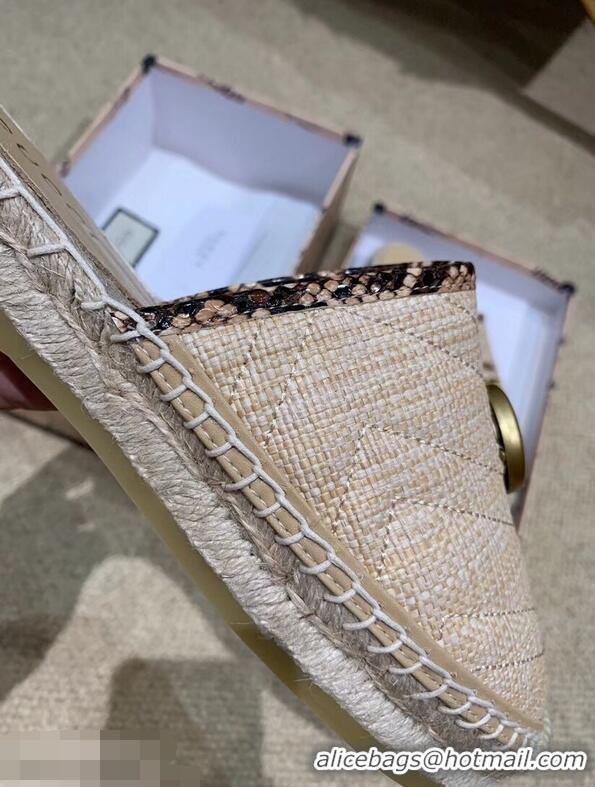 Low Cost Gucci Chevron Raffia Espadrilles Slippers With Double G 952007 Nude ​2019