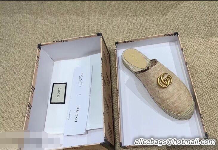 Low Cost Gucci Chevron Raffia Espadrilles Slippers With Double G 952007 Nude ​2019