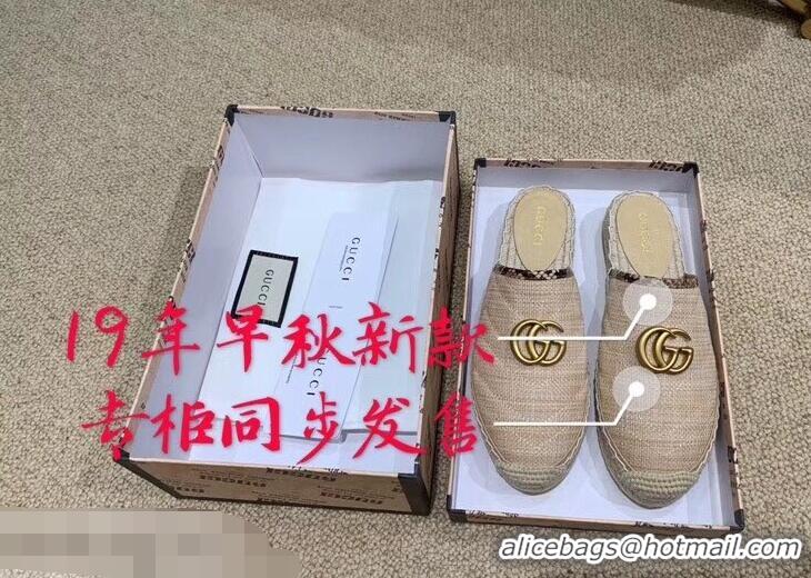 Low Cost Gucci Chevron Raffia Espadrilles Slippers With Double G 952007 Nude ​2019