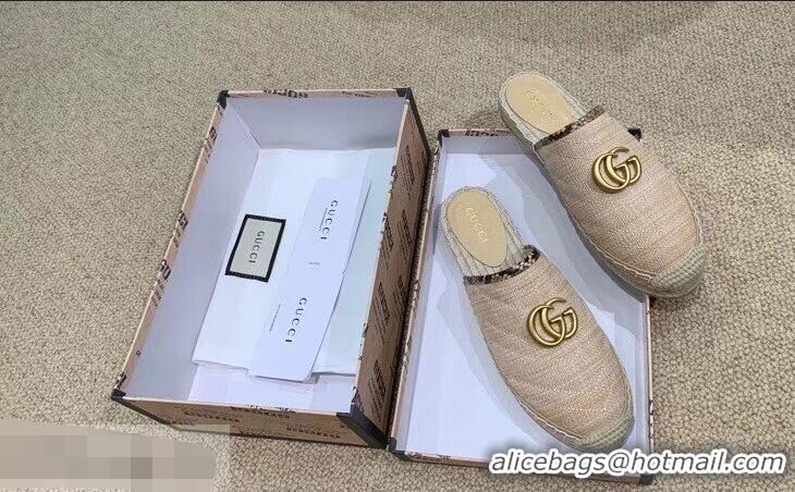 Low Cost Gucci Chevron Raffia Espadrilles Slippers With Double G 952007 Nude ​2019