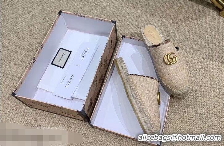 Low Cost Gucci Chevron Raffia Espadrilles Slippers With Double G 952007 Nude ​2019