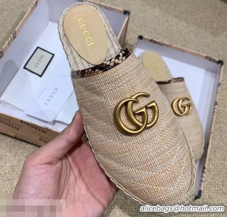 Low Cost Gucci Chevron Raffia Espadrilles Slippers With Double G 952007 Nude ​2019