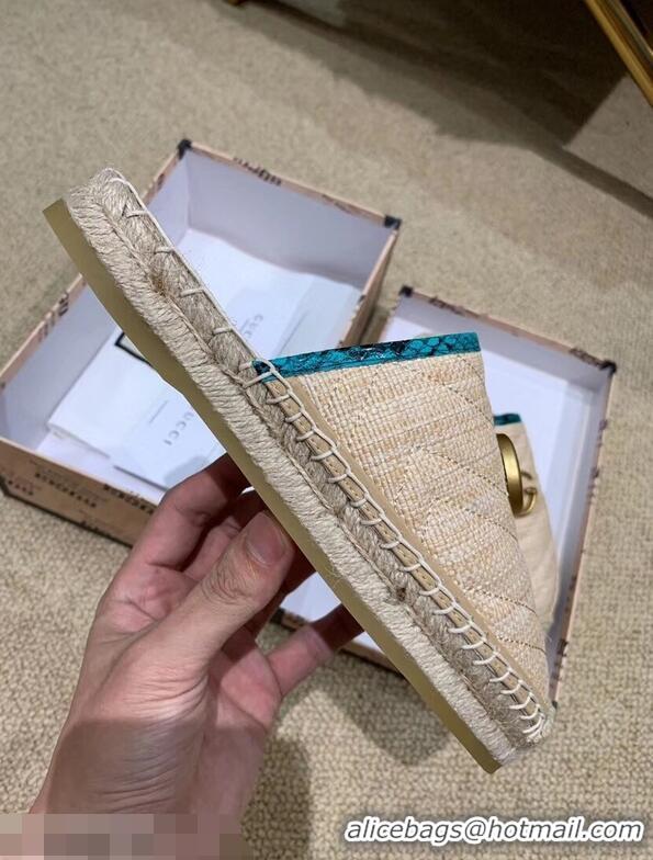 Buy Gucci Chevron Raffia Espadrilles Slippers With Double G 952007 Nude/Turquoise ​2019