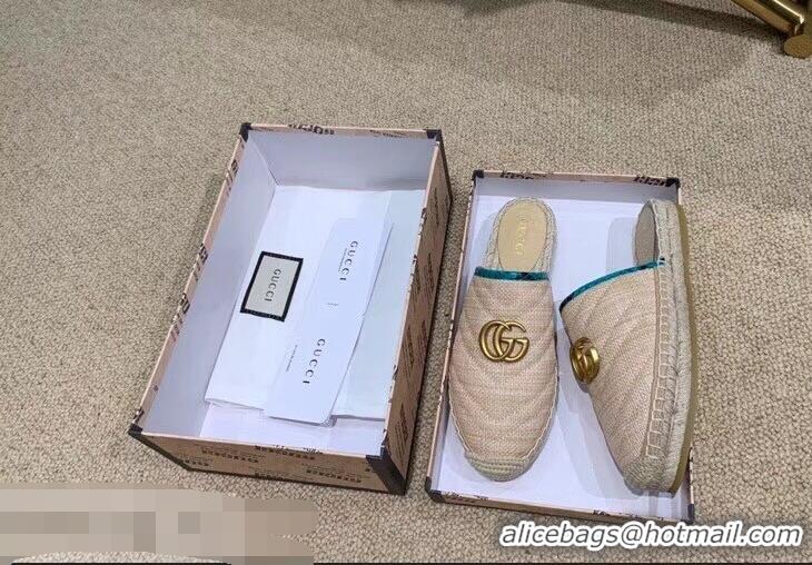 Buy Gucci Chevron Raffia Espadrilles Slippers With Double G 952007 Nude/Turquoise ​2019