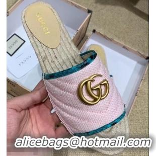 Cheapest Gucci Chevron Raffia Espadrilles Slides Sandals With Double G 578554 Pink 2019