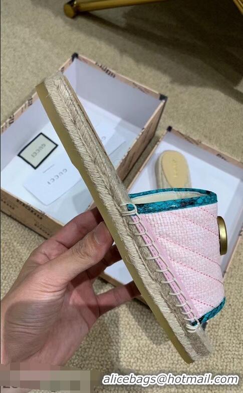 Cheapest Gucci Chevron Raffia Espadrilles Slides Sandals With Double G 578554 Pink 2019