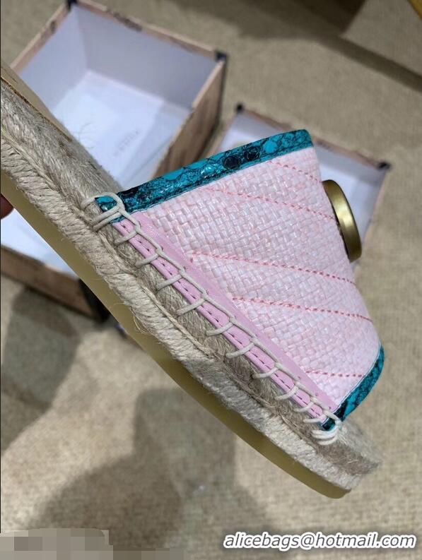 Cheapest Gucci Chevron Raffia Espadrilles Slides Sandals With Double G 578554 Pink 2019