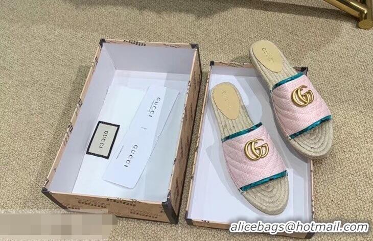 Cheapest Gucci Chevron Raffia Espadrilles Slides Sandals With Double G 578554 Pink 2019