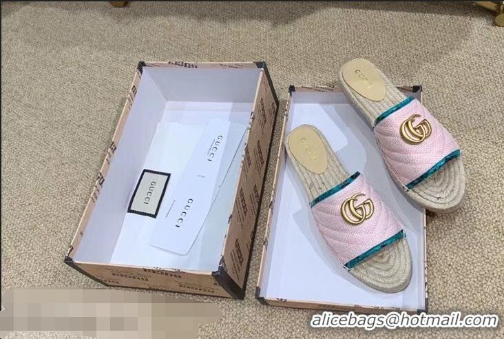 Cheapest Gucci Chevron Raffia Espadrilles Slides Sandals With Double G 578554 Pink 2019