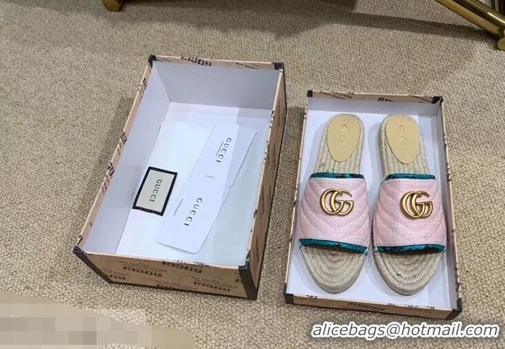 Cheapest Gucci Chevron Raffia Espadrilles Slides Sandals With Double G 578554 Pink 2019