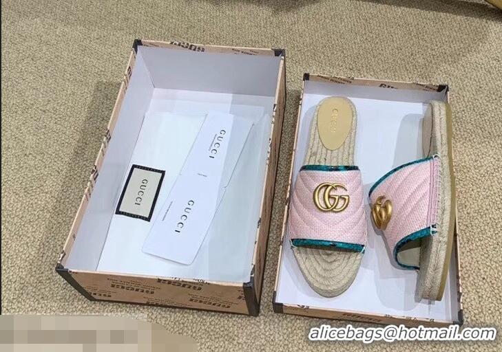 Cheapest Gucci Chevron Raffia Espadrilles Slides Sandals With Double G 578554 Pink 2019