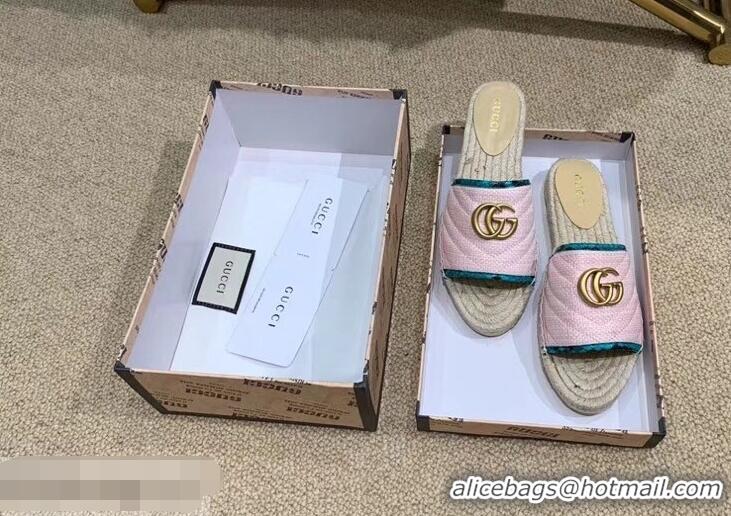 Cheapest Gucci Chevron Raffia Espadrilles Slides Sandals With Double G 578554 Pink 2019