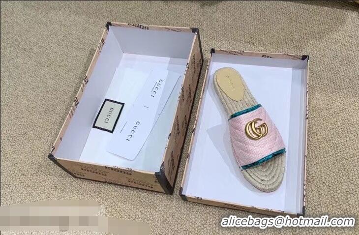 Cheapest Gucci Chevron Raffia Espadrilles Slides Sandals With Double G 578554 Pink 2019