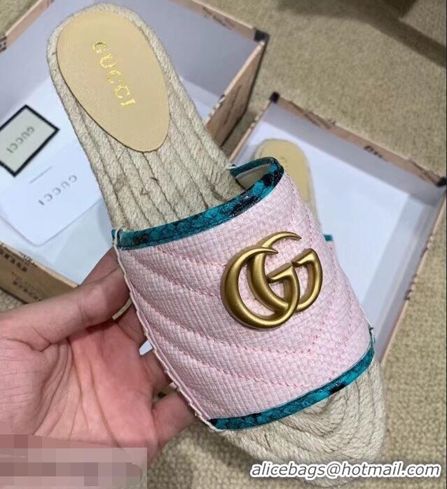 Cheapest Gucci Chevron Raffia Espadrilles Slides Sandals With Double G 578554 Pink 2019