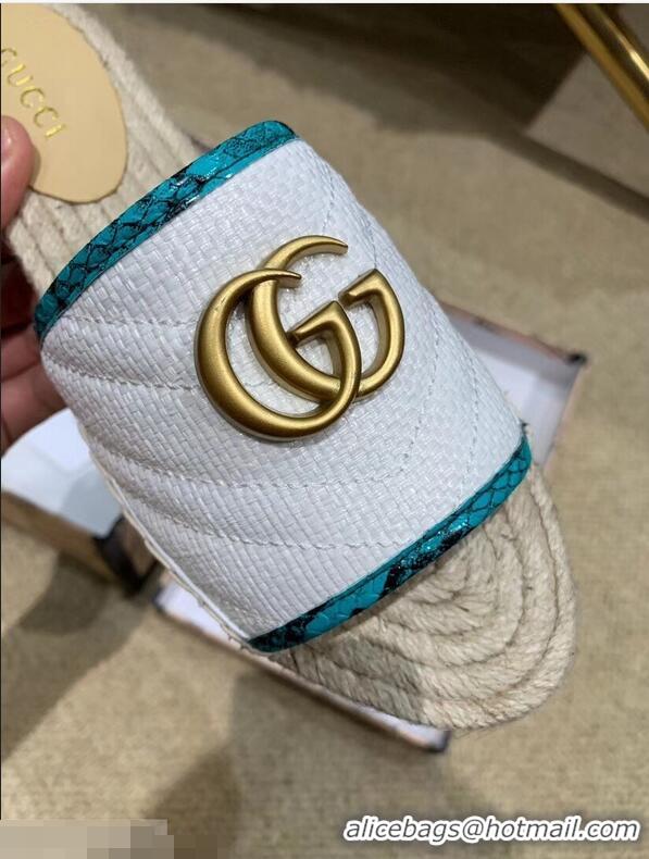 Discount Gucci Chevron Raffia Espadrilles Slides Sandals With Double G 578554 White 2019